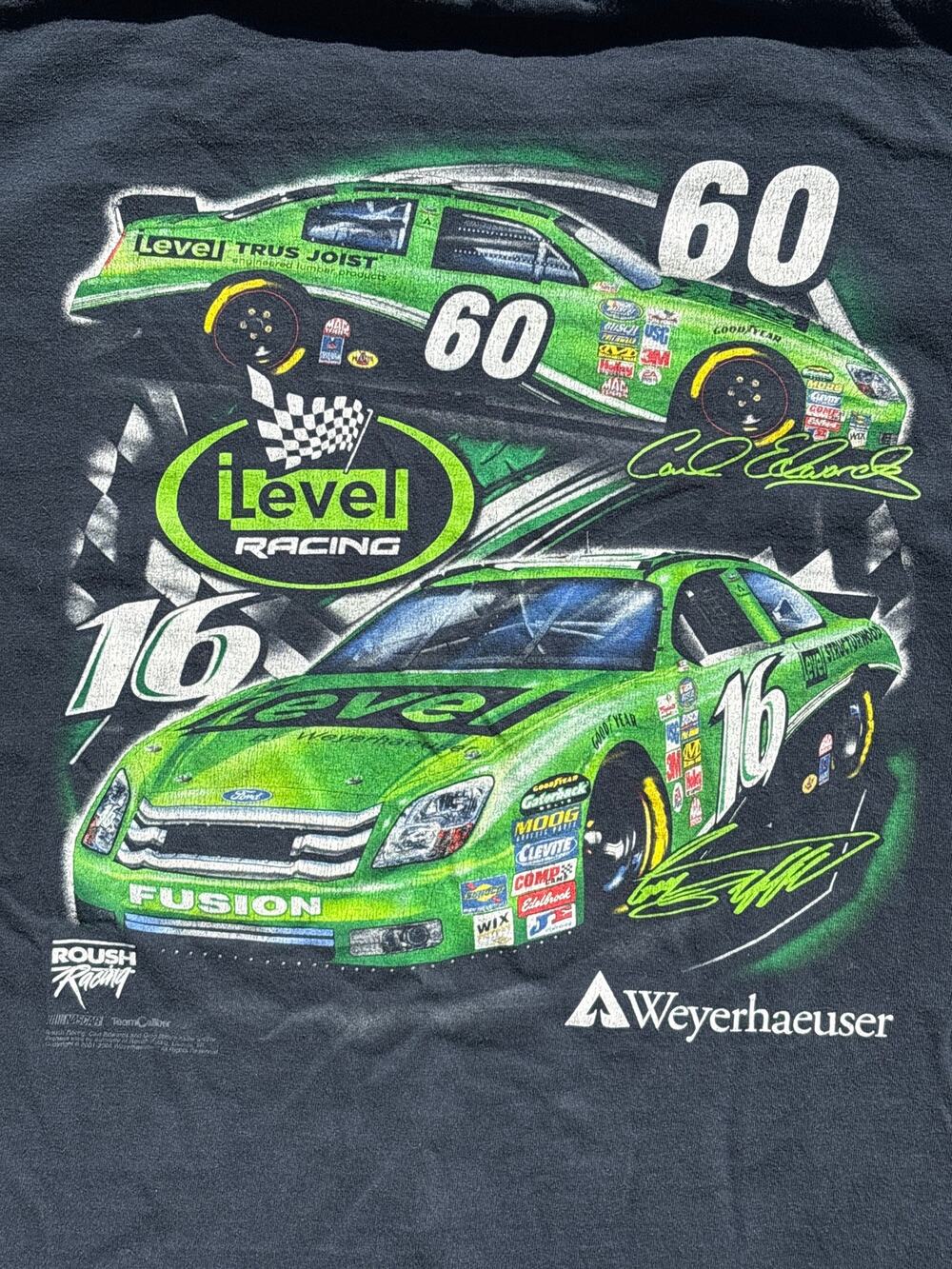 Y2K 2006 NASCAR Roush Level Racing Greg Biffle 16 Carl Edwards 60 men’s XL shirt